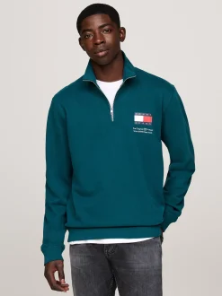Bluzy Dresowe & Z Kapturem*Tommy Hilfiger Bluza Z Logo I Zapięciem Na Zamek DEEP SEAWATER
