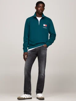Bluzy Dresowe & Z Kapturem*Tommy Hilfiger Bluza Z Logo I Zapięciem Na Zamek DEEP SEAWATER
