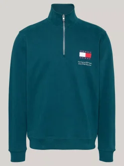 Bluzy Dresowe & Z Kapturem*Tommy Hilfiger Bluza Z Logo I Zapięciem Na Zamek DEEP SEAWATER