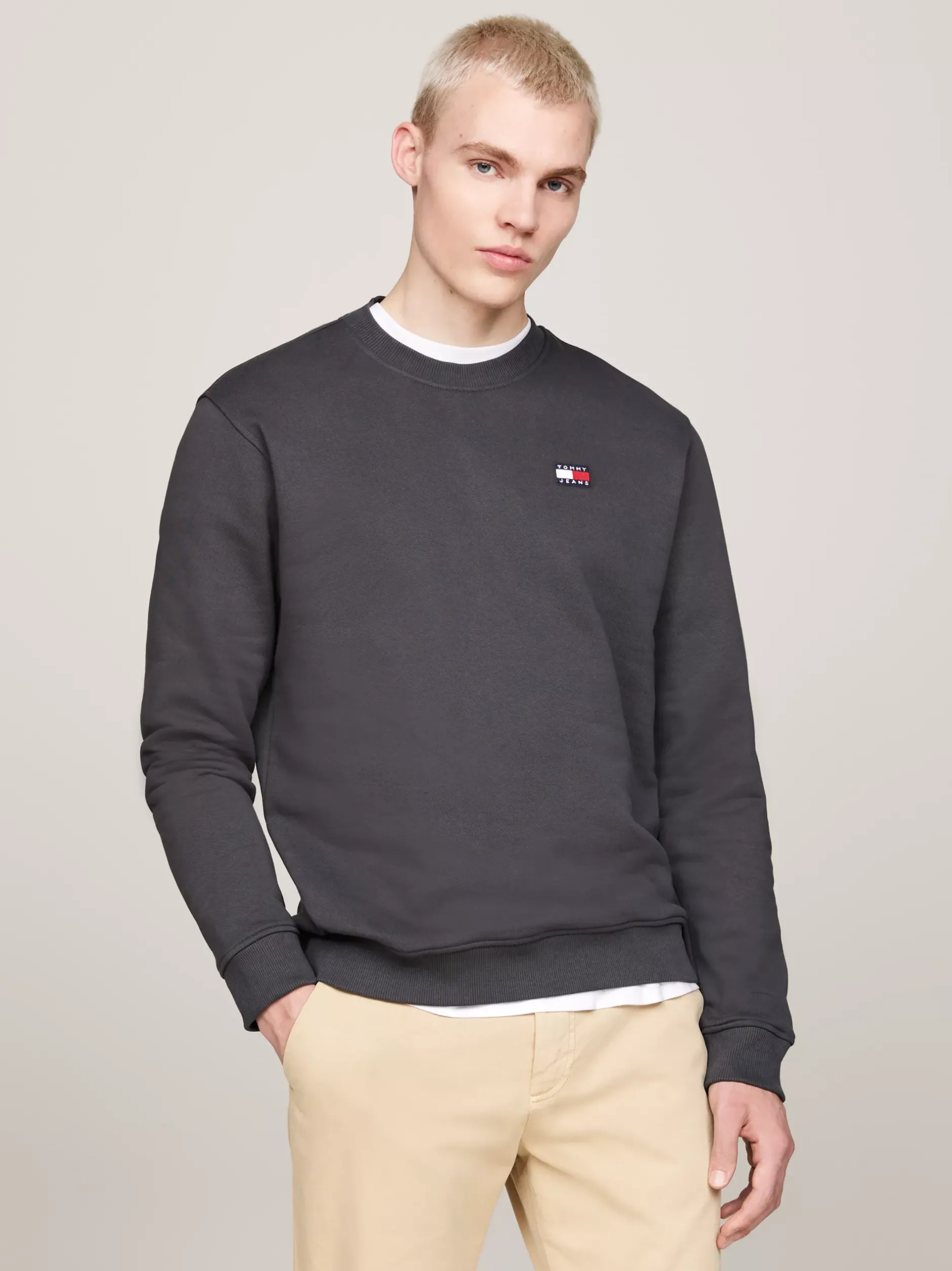 Bluzy Dresowe & Z Kapturem*Tommy Hilfiger Bluza Z Okrągłym Dekoltem I Naszywką Tommy NEW CHARCOAL