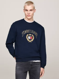 Bluzy Dresowe & Z Kapturem*Tommy Hilfiger Bluza Z Okrągłym Dekoltem I Logo DARK NIGHT NAVY