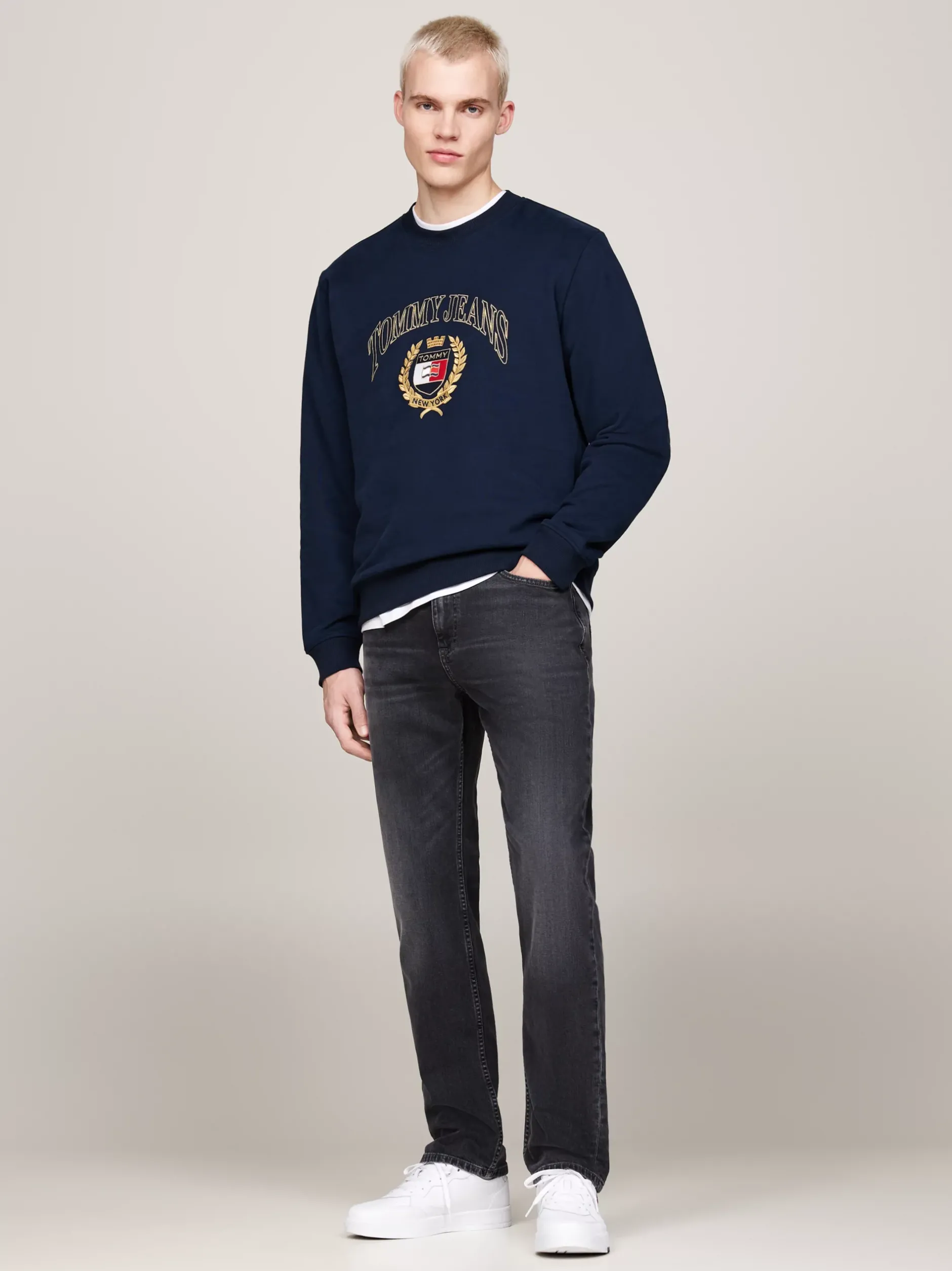 Bluzy Dresowe & Z Kapturem*Tommy Hilfiger Bluza Z Okrągłym Dekoltem I Logo DARK NIGHT NAVY