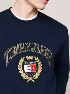 Bluzy Dresowe & Z Kapturem*Tommy Hilfiger Bluza Z Okrągłym Dekoltem I Logo DARK NIGHT NAVY