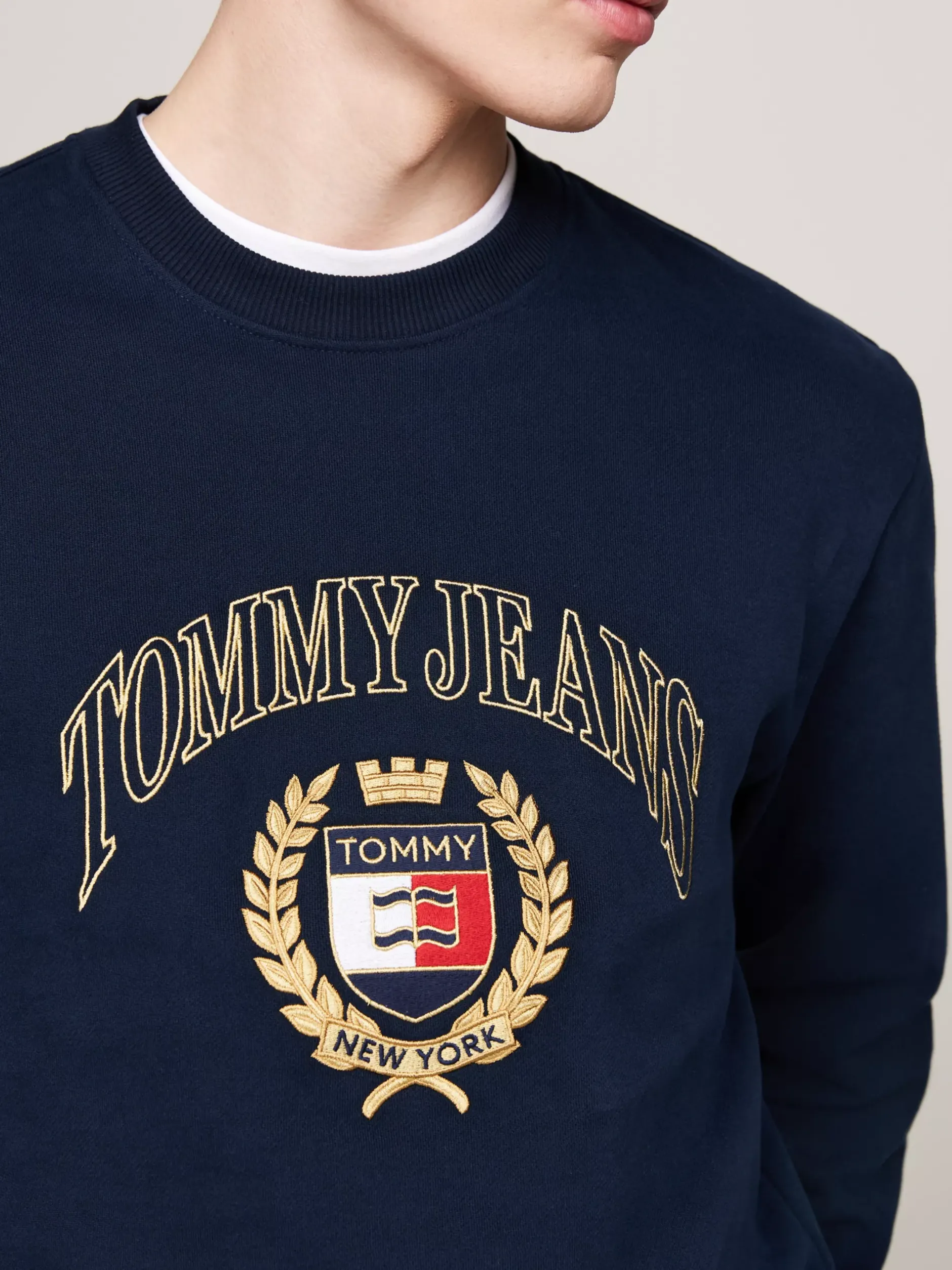 Bluzy Dresowe & Z Kapturem*Tommy Hilfiger Bluza Z Okrągłym Dekoltem I Logo DARK NIGHT NAVY