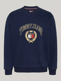Bluzy Dresowe & Z Kapturem*Tommy Hilfiger Bluza Z Okrągłym Dekoltem I Logo DARK NIGHT NAVY