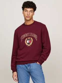 Bluzy Dresowe & Z Kapturem*Tommy Hilfiger Bluza Z Okrągłym Dekoltem I Logo DEEP ROUGE