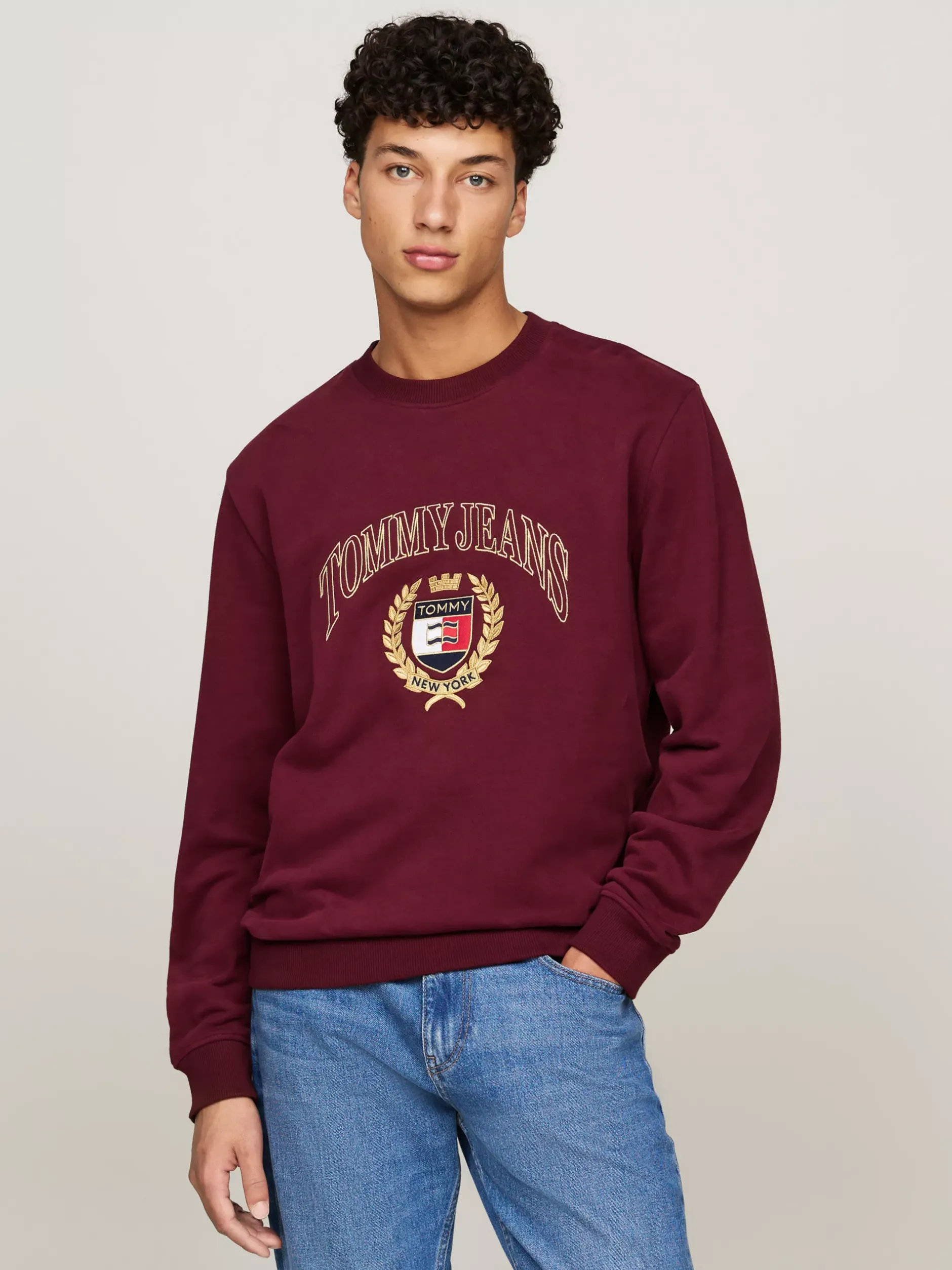 Bluzy Dresowe & Z Kapturem*Tommy Hilfiger Bluza Z Okrągłym Dekoltem I Logo DEEP ROUGE