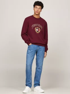 Bluzy Dresowe & Z Kapturem*Tommy Hilfiger Bluza Z Okrągłym Dekoltem I Logo DEEP ROUGE