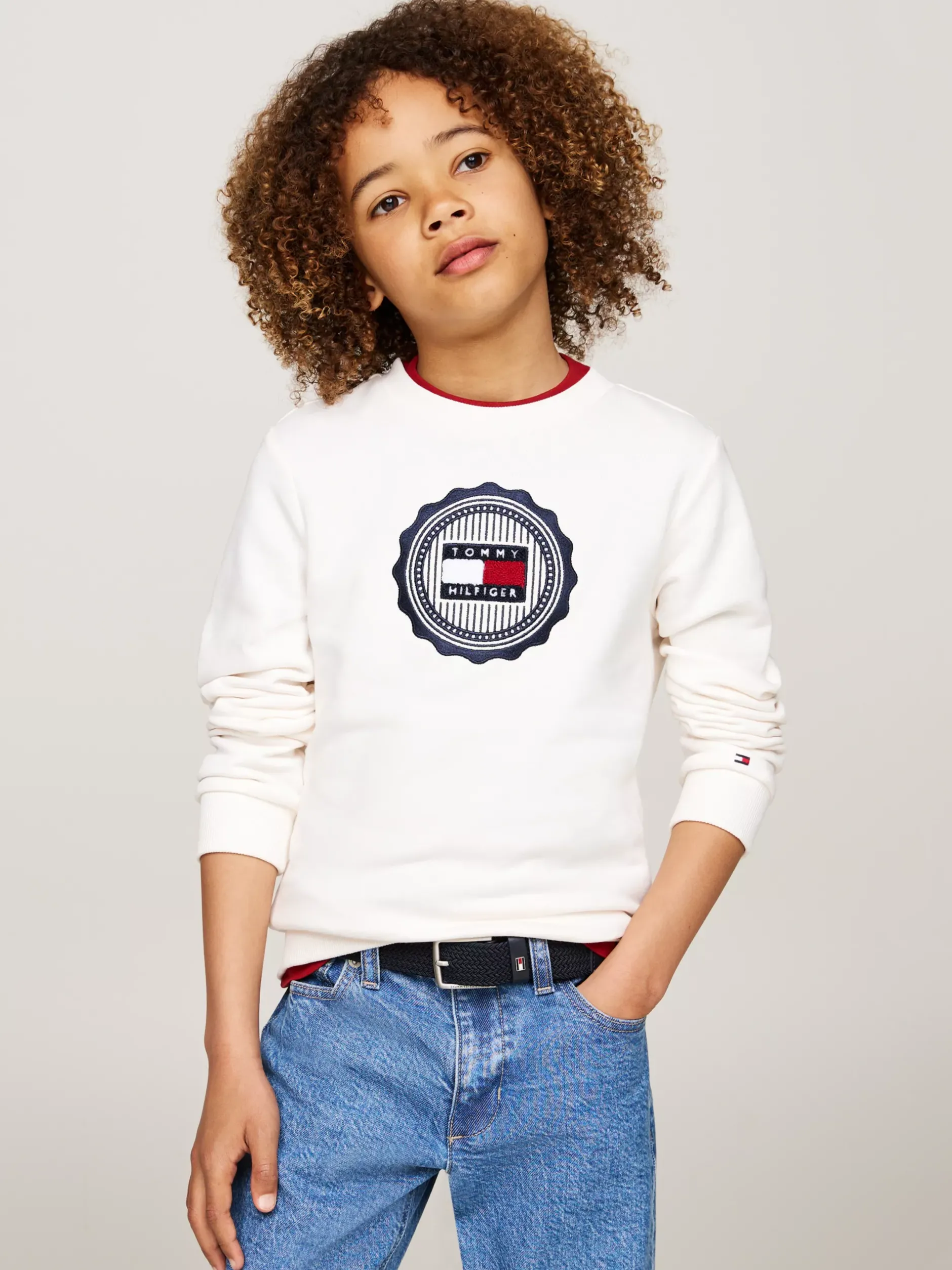 Bluzy Dresowe I Z Kapturem*Tommy Hilfiger Bluza Z Okrągłym Dekoltem I Logo ANCIENT WHITE