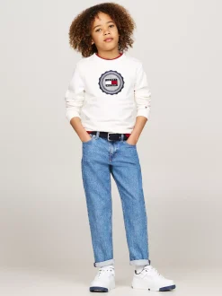 Bluzy Dresowe I Z Kapturem*Tommy Hilfiger Bluza Z Okrągłym Dekoltem I Logo ANCIENT WHITE