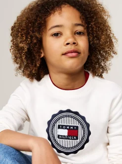 Bluzy Dresowe I Z Kapturem*Tommy Hilfiger Bluza Z Okrągłym Dekoltem I Logo ANCIENT WHITE