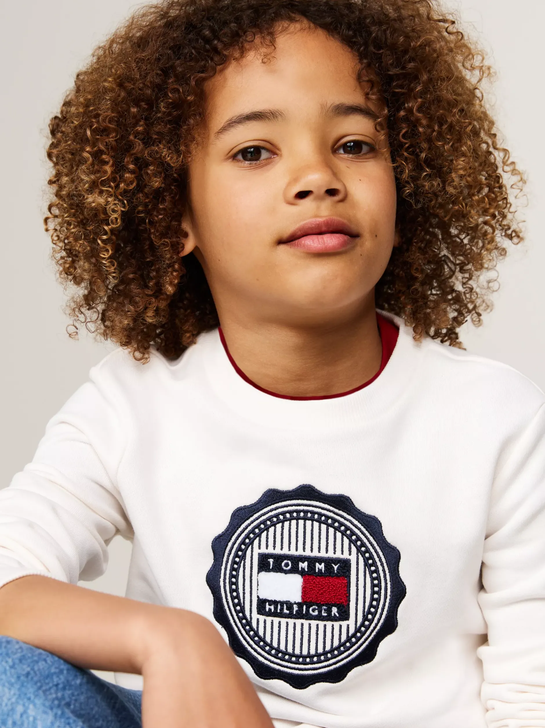 Bluzy Dresowe I Z Kapturem*Tommy Hilfiger Bluza Z Okrągłym Dekoltem I Logo ANCIENT WHITE