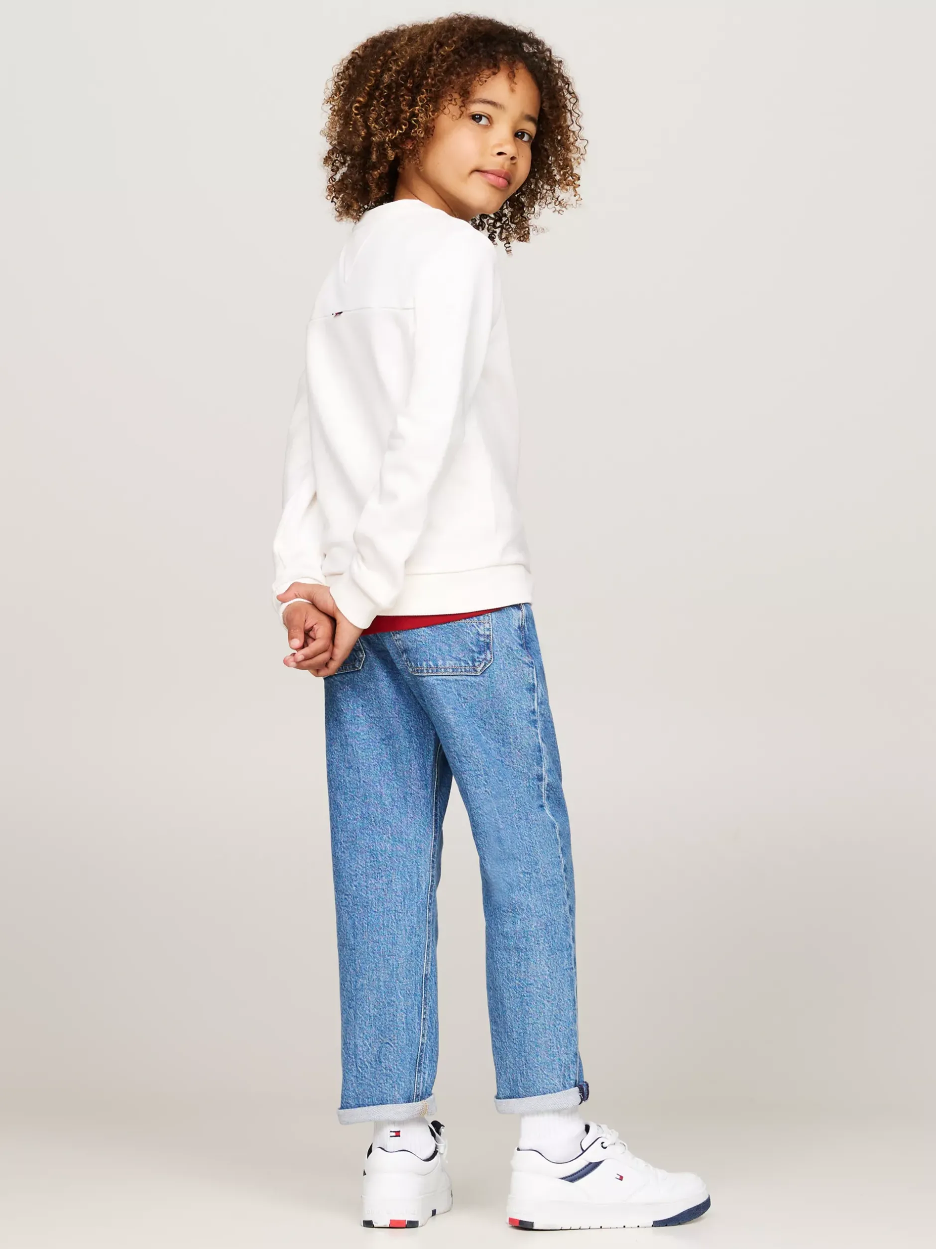 Bluzy Dresowe I Z Kapturem*Tommy Hilfiger Bluza Z Okrągłym Dekoltem I Logo ANCIENT WHITE