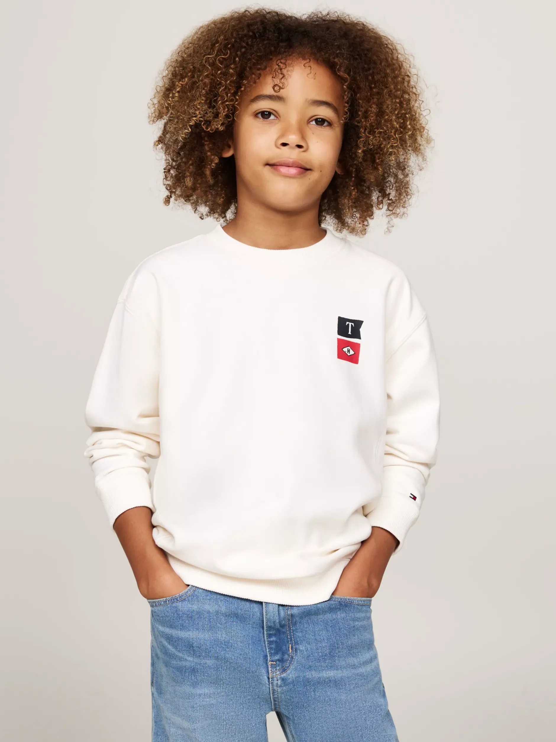 Bluzy Dresowe I Z Kapturem*Tommy Hilfiger Bluza Z Okrągłym Dekoltem I Logo Z Tyłu ANCIENT WHITE