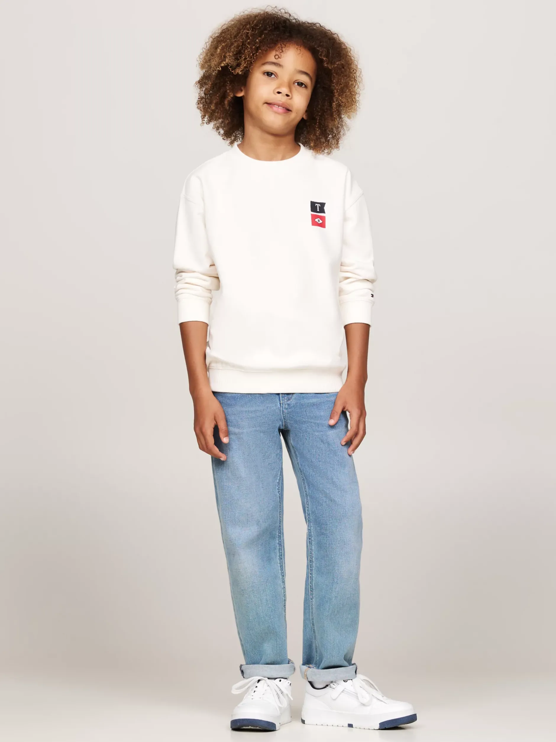 Bluzy Dresowe I Z Kapturem*Tommy Hilfiger Bluza Z Okrągłym Dekoltem I Logo Z Tyłu ANCIENT WHITE