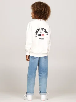 Bluzy Dresowe I Z Kapturem*Tommy Hilfiger Bluza Z Okrągłym Dekoltem I Logo Z Tyłu ANCIENT WHITE