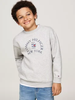 Bluzy Dresowe I Z Kapturem*Tommy Hilfiger Bluza Z Okrągłym Dekoltem I Logo LIGHT GREY HEATHER