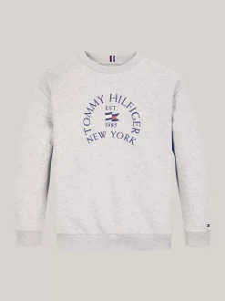 Bluzy Dresowe I Z Kapturem*Tommy Hilfiger Bluza Z Okrągłym Dekoltem I Logo LIGHT GREY HEATHER