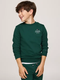 Bluzy Dresowe I Z Kapturem*Tommy Hilfiger Bluza Z Okrągłym Dekoltem I Logo Hilfiger ORNAMENTAL GREEN