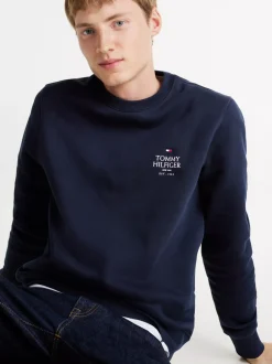 Bluzy Dresowe & Z Kapturem*Tommy Hilfiger Bluza Z Okrągłym Dekoltem I Logo Z Przodu DESERT SKY