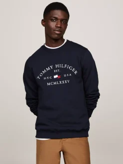Bluzy Dresowe & Z Kapturem*Tommy Hilfiger Bluza Z Okrągłym Dekoltem I Wyszywanym Logo DESERT SKY
