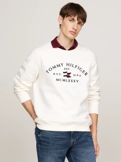 Bluzy Dresowe & Z Kapturem*Tommy Hilfiger Bluza Z Okrągłym Dekoltem I Wyszywanym Logo IVORY PETAL