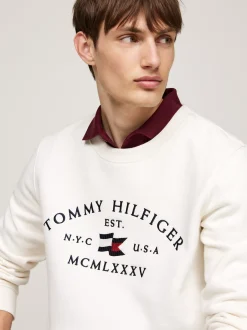 Bluzy Dresowe & Z Kapturem*Tommy Hilfiger Bluza Z Okrągłym Dekoltem I Wyszywanym Logo IVORY PETAL