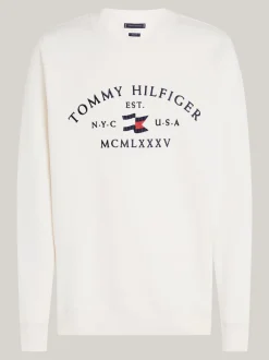 Bluzy Dresowe & Z Kapturem*Tommy Hilfiger Bluza Z Okrągłym Dekoltem I Wyszywanym Logo IVORY PETAL