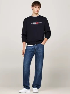 Bluzy Dresowe & Z Kapturem*Tommy Hilfiger Bluza Z Okrągłym Dekoltem I Wyszywanym Logo DESERT SKY