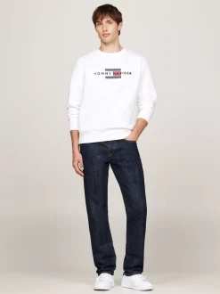 Bluzy Dresowe & Z Kapturem*Tommy Hilfiger Bluza Z Okrągłym Dekoltem I Wyszywanym Logo WHITE