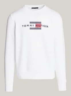 Bluzy Dresowe & Z Kapturem*Tommy Hilfiger Bluza Z Okrągłym Dekoltem I Wyszywanym Logo WHITE