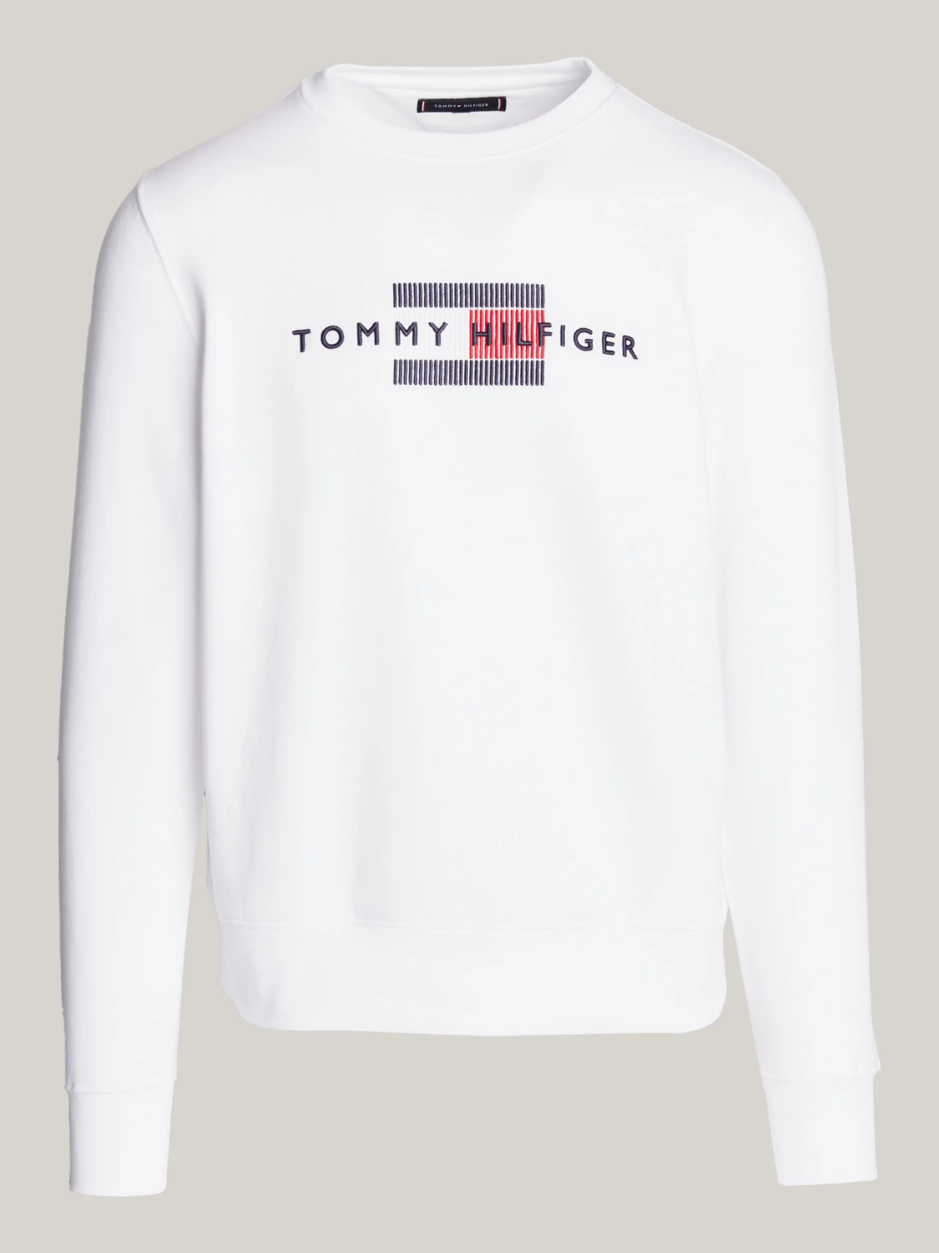 Bluzy Dresowe & Z Kapturem*Tommy Hilfiger Bluza Z Okrągłym Dekoltem I Wyszywanym Logo WHITE