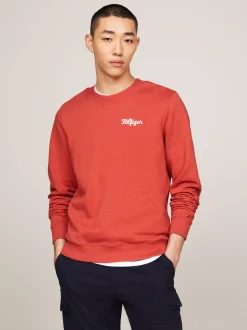 Bluzy Dresowe & Z Kapturem*Tommy Hilfiger Bluza Z Okrągłym Dekoltem I Logo Na Piersi TERRA RED