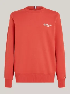 Bluzy Dresowe & Z Kapturem*Tommy Hilfiger Bluza Z Okrągłym Dekoltem I Logo Na Piersi TERRA RED