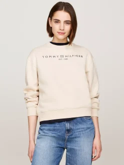 Bluzy Dresowe & Z Kapturem*Tommy Hilfiger Bluza Z Okrągłym Dekoltem I Logo CLASSIC BEIGE