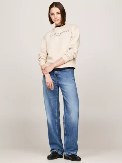 Bluzy Dresowe & Z Kapturem*Tommy Hilfiger Bluza Z Okrągłym Dekoltem I Logo CLASSIC BEIGE