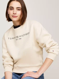 Bluzy Dresowe & Z Kapturem*Tommy Hilfiger Bluza Z Okrągłym Dekoltem I Logo CLASSIC BEIGE