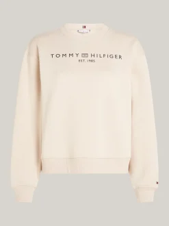 Bluzy Dresowe & Z Kapturem*Tommy Hilfiger Bluza Z Okrągłym Dekoltem I Logo CLASSIC BEIGE