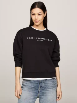 Bluzy Dresowe & Z Kapturem*Tommy Hilfiger Bluza Z Okrągłym Dekoltem I Logo BLACK