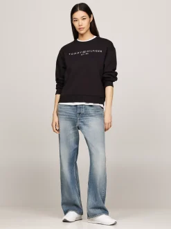 Bluzy Dresowe & Z Kapturem*Tommy Hilfiger Bluza Z Okrągłym Dekoltem I Logo BLACK