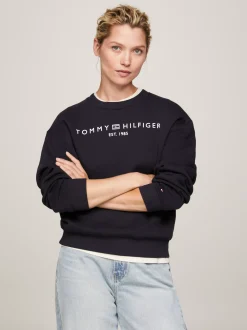 Bluzy Dresowe & Z Kapturem*Tommy Hilfiger Bluza Z Okrągłym Dekoltem I Logo DESERT SKY