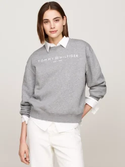 Bluzy Dresowe & Z Kapturem*Tommy Hilfiger Bluza Z Okrągłym Dekoltem I Logo MEDIUM HEATHER GREY