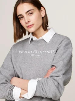 Bluzy Dresowe & Z Kapturem*Tommy Hilfiger Bluza Z Okrągłym Dekoltem I Logo MEDIUM HEATHER GREY
