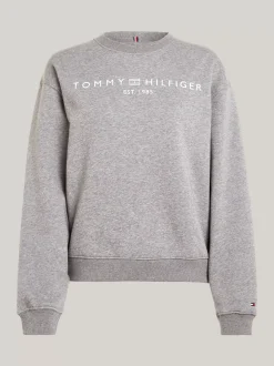 Bluzy Dresowe & Z Kapturem*Tommy Hilfiger Bluza Z Okrągłym Dekoltem I Logo MEDIUM HEATHER GREY