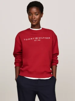 Bluzy Dresowe & Z Kapturem*Tommy Hilfiger Bluza Z Okrągłym Dekoltem I Logo DARK MAGMA