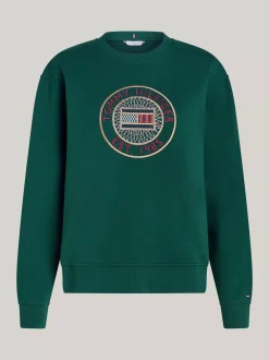 Bluzy Dresowe & Z Kapturem*Tommy Hilfiger Bluza Z Okrągłym Dekoltem I Wyszywanym Logo ORNAMENTAL GREEN