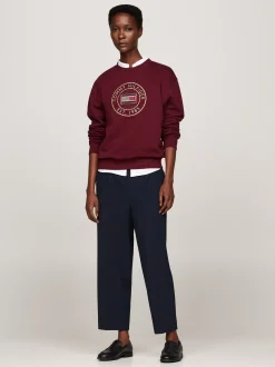 Bluzy Dresowe & Z Kapturem*Tommy Hilfiger Bluza Z Okrągłym Dekoltem I Wyszywanym Logo DEEP ROUGE