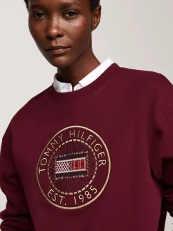 Bluzy Dresowe & Z Kapturem*Tommy Hilfiger Bluza Z Okrągłym Dekoltem I Wyszywanym Logo DEEP ROUGE