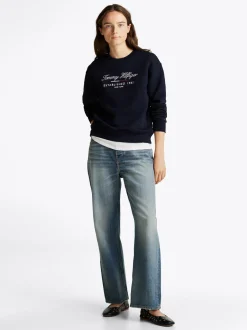 Bluzy Dresowe & Z Kapturem*Tommy Hilfiger Bluza Z Okrągłym Dekoltem I Logo DESERT SKY