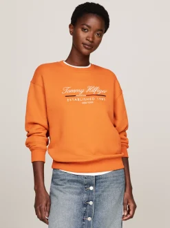 Bluzy Dresowe & Z Kapturem*Tommy Hilfiger Bluza Z Okrągłym Dekoltem I Logo AUTUMN ORANGE